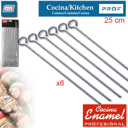 BLISTER 6 STAINLESS MEAT SKEWERS 25 CM [ENAMEL PROF]