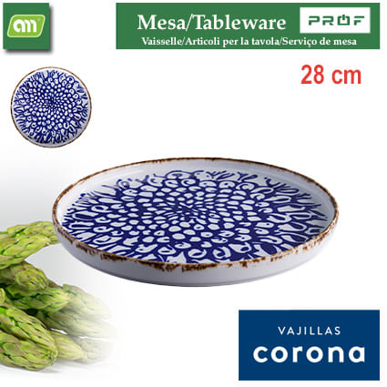 PLATO LLANO RUSTIC 28CM ACENTOS INDIGO CORONA