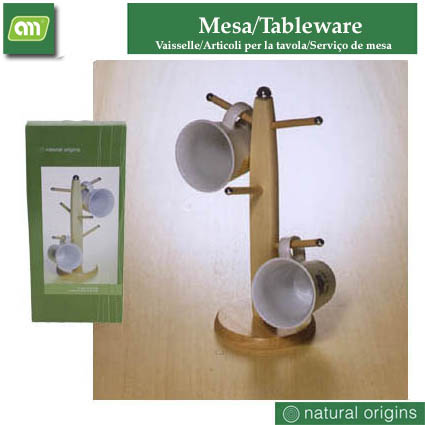 SOPORTE 6 MUGS MADERA CROMO.