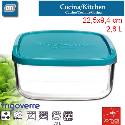 HERMETICO 22,5CM CUAD T/AZUL FRIGOVERRE BORMIOLI