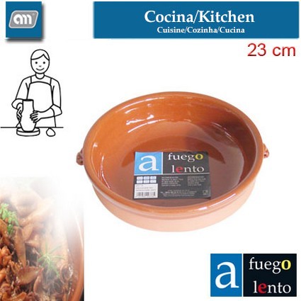 CAZUELA 23 CM 2 ASAS REDONDA BARRO [A FUEGO LENTO]