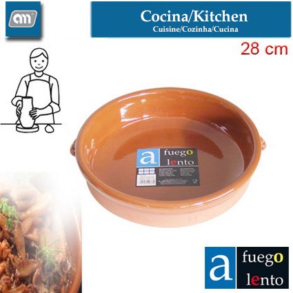 CAZUELA 28 CM 2 ASAS REDONDA BARRO [A FUEGO LENTO]