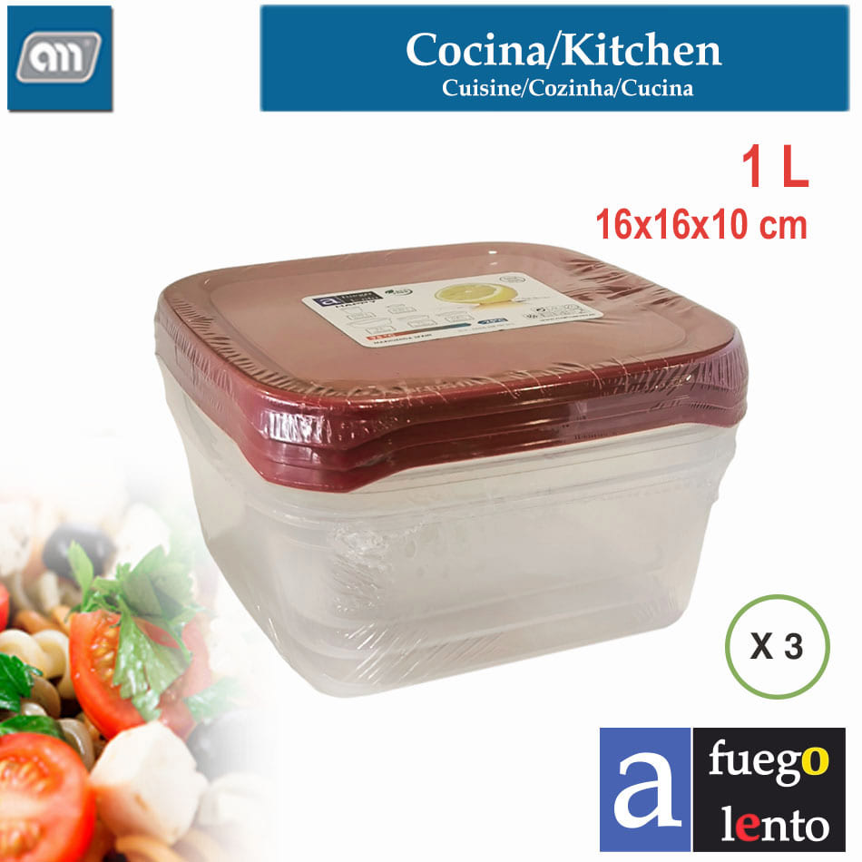 LOTE 3 HERMETICOS HAPPY CUAD 1 L[A FUEGO LENTO]