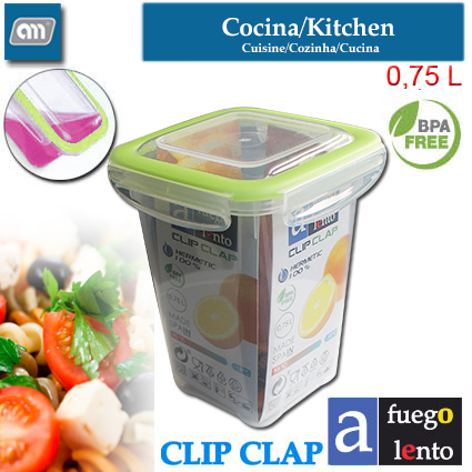 HERMETICO 0,75L CUAD 4CIE CLIP CLAP[A FUEGO LENTO]